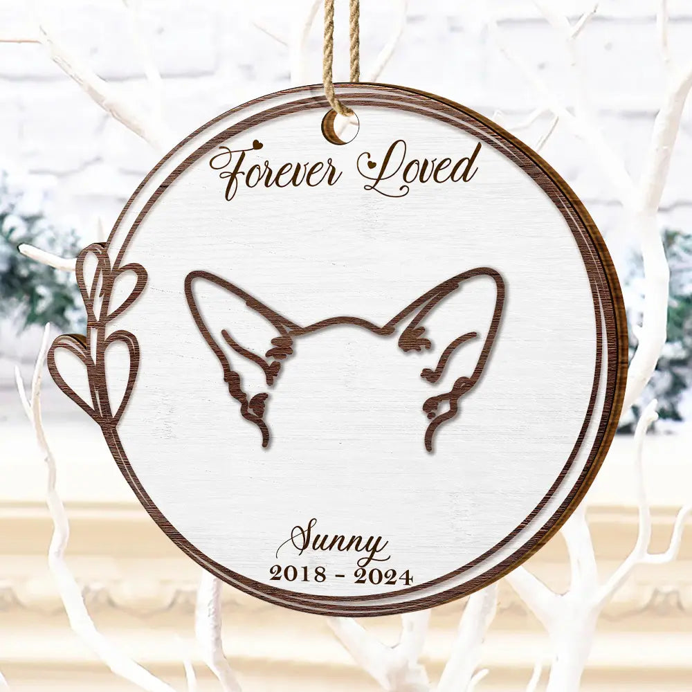 Memorial Dog Cat Line Art Forever Loved - Personalized Custom Shaped Wooden Ornament