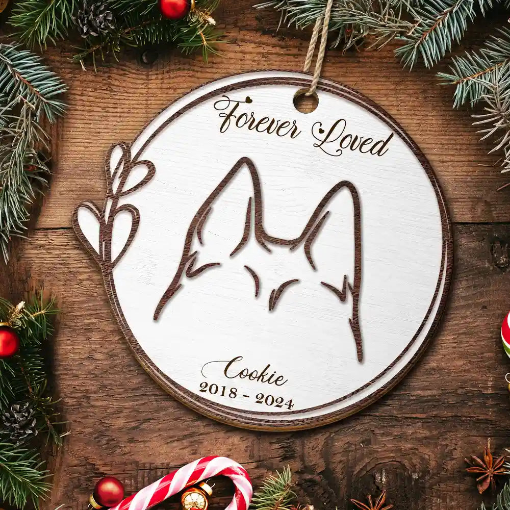 Memorial Dog Cat Line Art Forever Loved - Personalized Custom Shaped Wooden Ornament