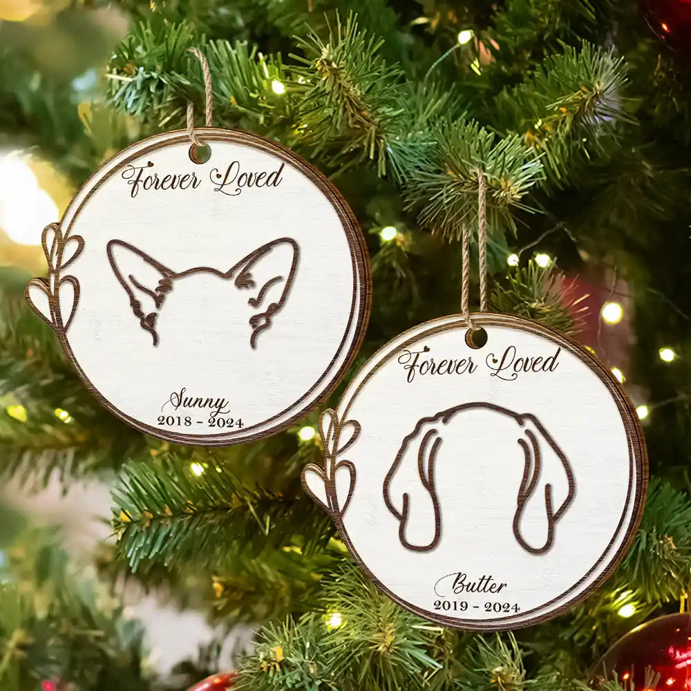 Memorial Dog Cat Line Art Forever Loved - Personalized Custom Shaped Wooden Ornament