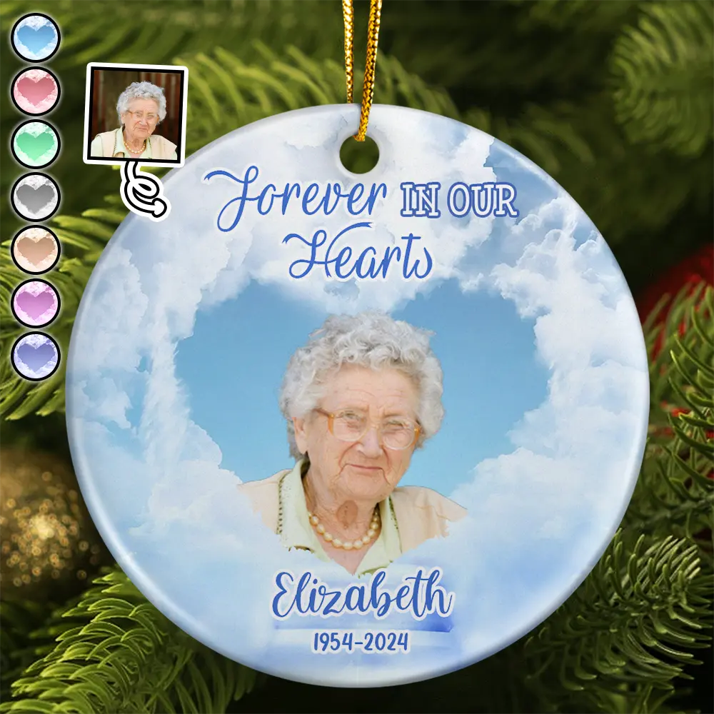 Custom Photo Forever In Our Hearts Memorial - Personalized Circle Acrylic Ornament