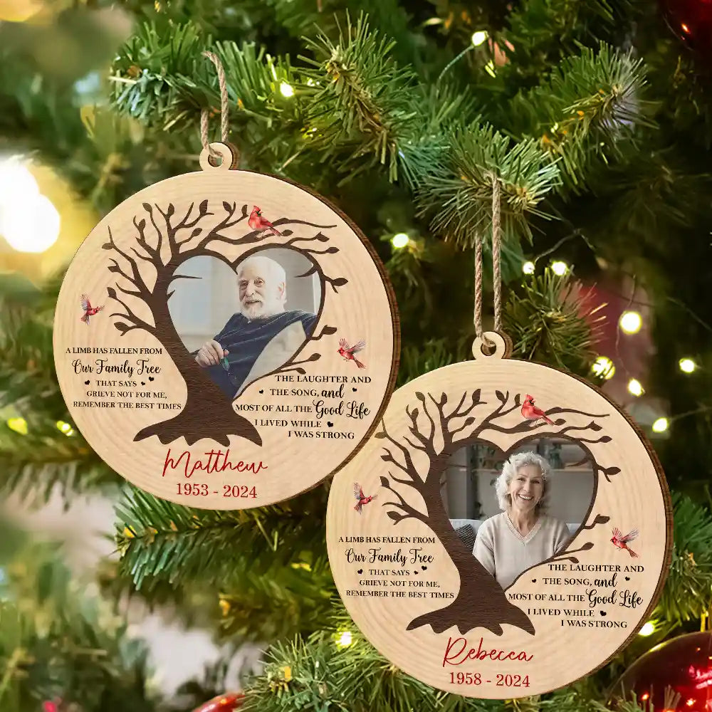 Continue Shopping,Christmas,Memorial,Custom Photo,Sad - Custom Photo Memorial A Limb Has Fallen From Our Family Tree - Personalized Custom Shaped Wooden Ornament