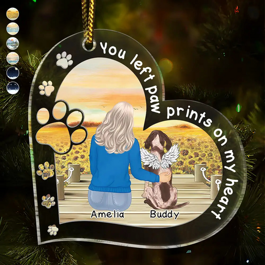 Memorial Dogs You Left Paw Prints On My Heart - Personalized Custom Shaped Acrylic Ornament