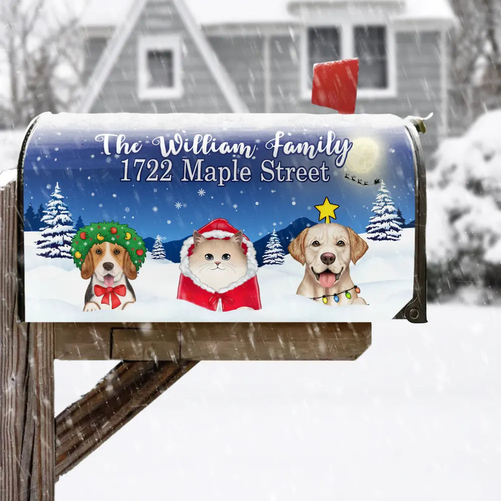 Christmas Dogs Cats Pets - Personalized Mailbox Cover