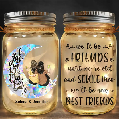 Besties I Love You To The Moon & Back - Personalized Mason Jar Light