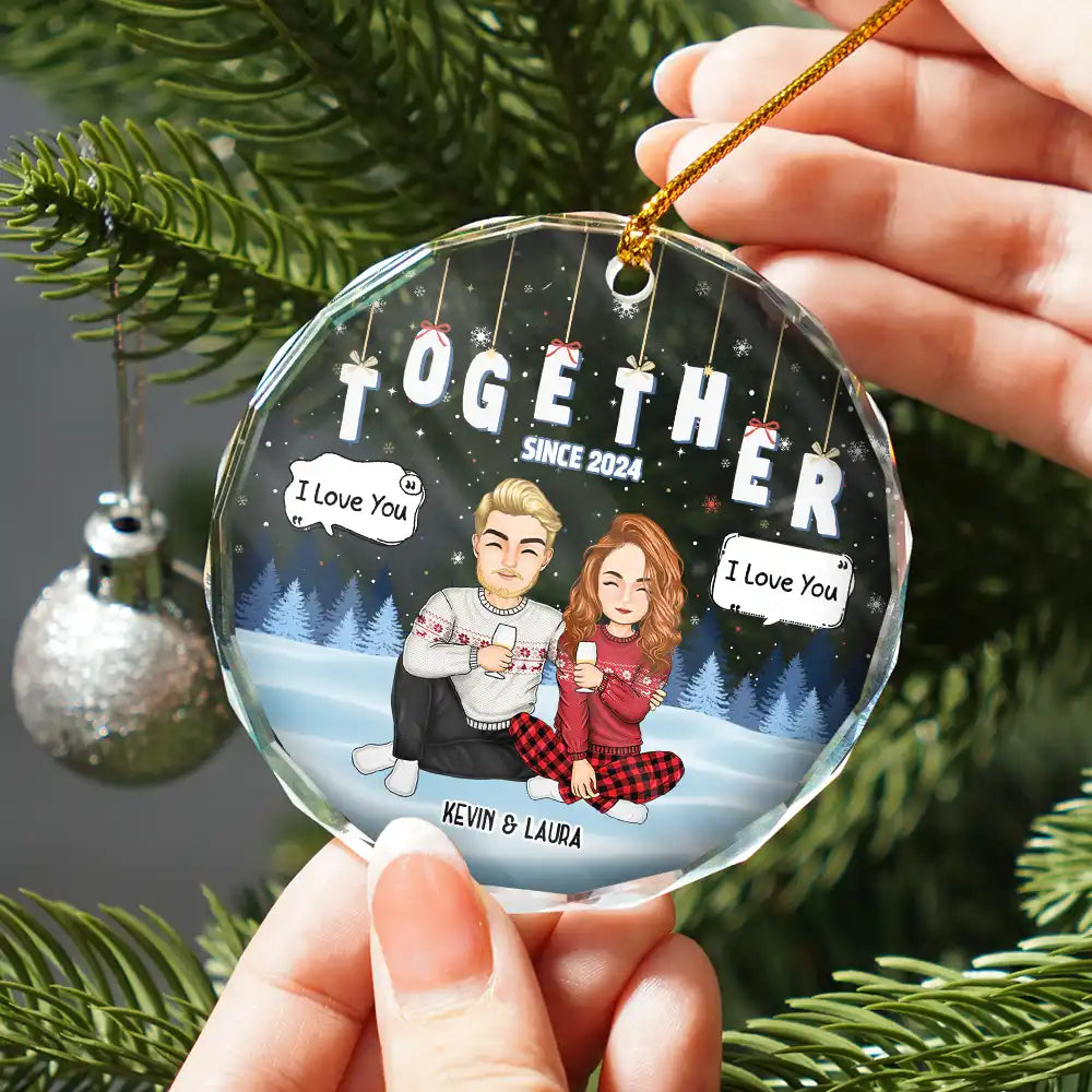 Gift For Couples, Gift For Husband, Gift For Wife, Gift For Boyfriend, Gift For Girlfriend - Christmas Couple Together Since - Personalized Circle Glass Ornament