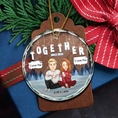 Gift For Couples, Gift For Husband, Gift For Wife, Gift For Boyfriend, Gift For Girlfriend - Christmas Couple Together Since - Personalized Circle Glass Ornament