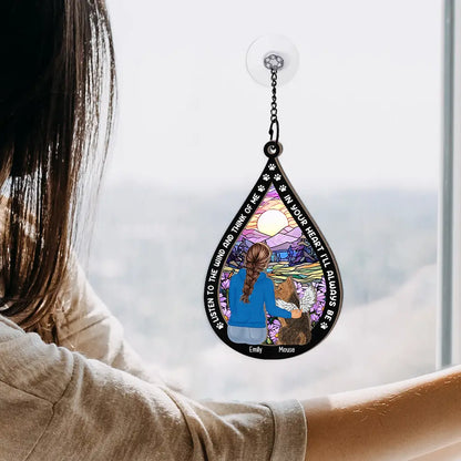 Dog Cat Memorial Listen To The Wind And Think Of Me - Personalized Window Hanging Suncatcher Ornament