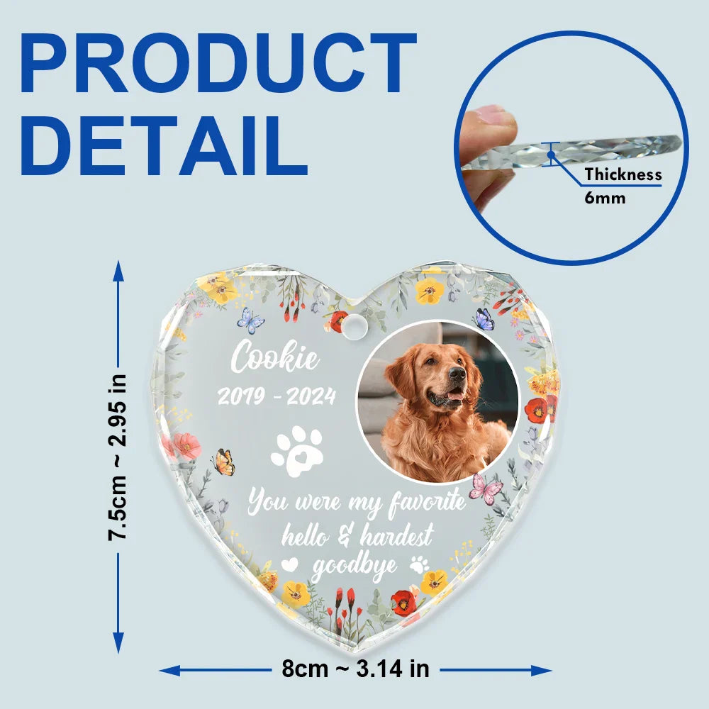 Custom Photo Dog Cat Memorial You Left Paw Prints On My Heart - Personalized Heart Shaped Glass Ornament