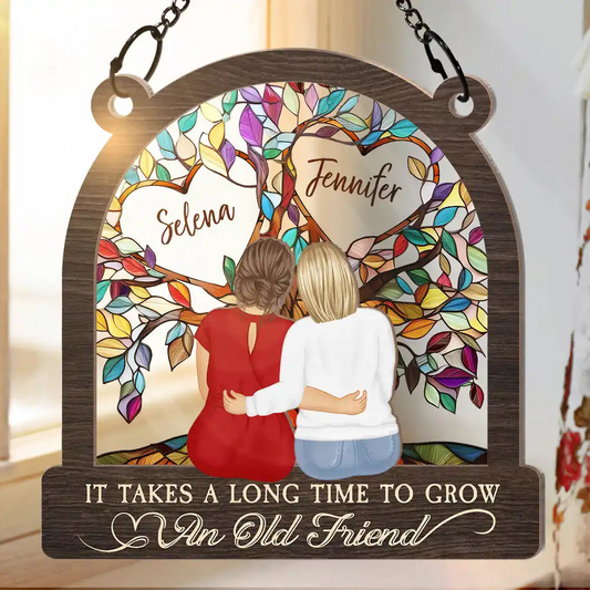 Grow An Old Friend Tree Of Life - Personalized Window Hanging Suncatcher Ornament