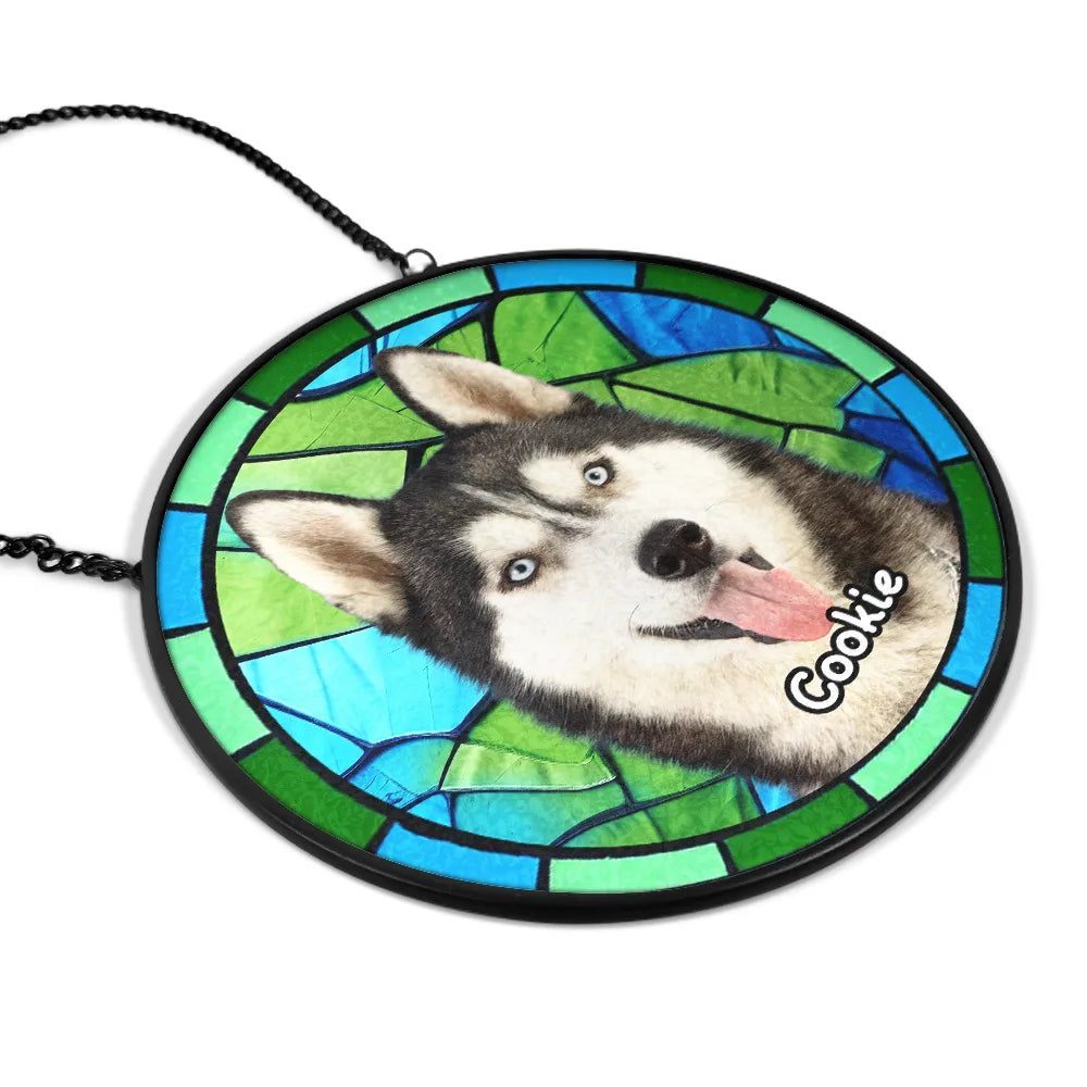 Custom Photo Dog Cat Pet Memorial - Personalized Stained Glass Window Hanging Suncatcher