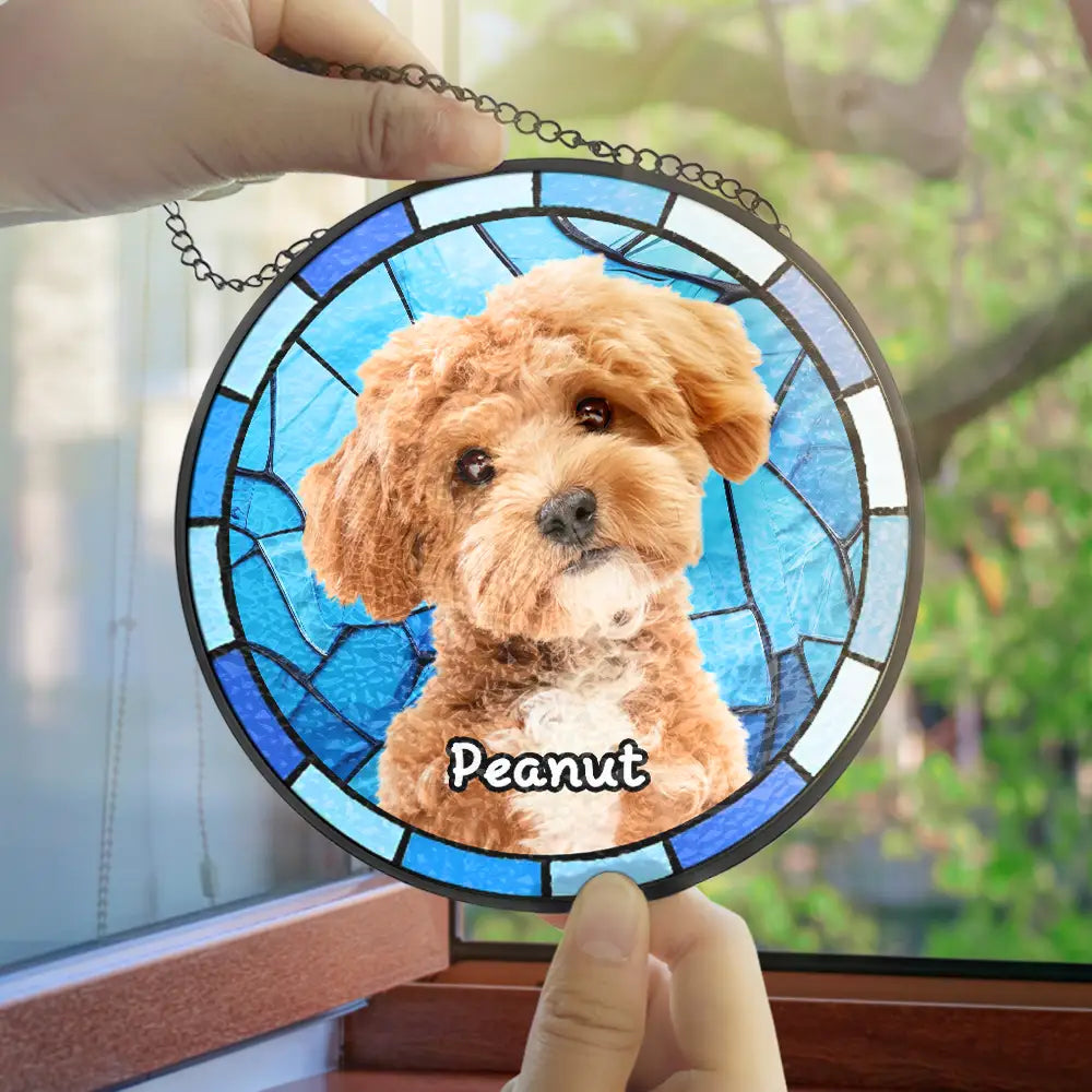 Custom Photo Dog Cat Pet Memorial - Personalized Stained Glass Window Hanging Suncatcher