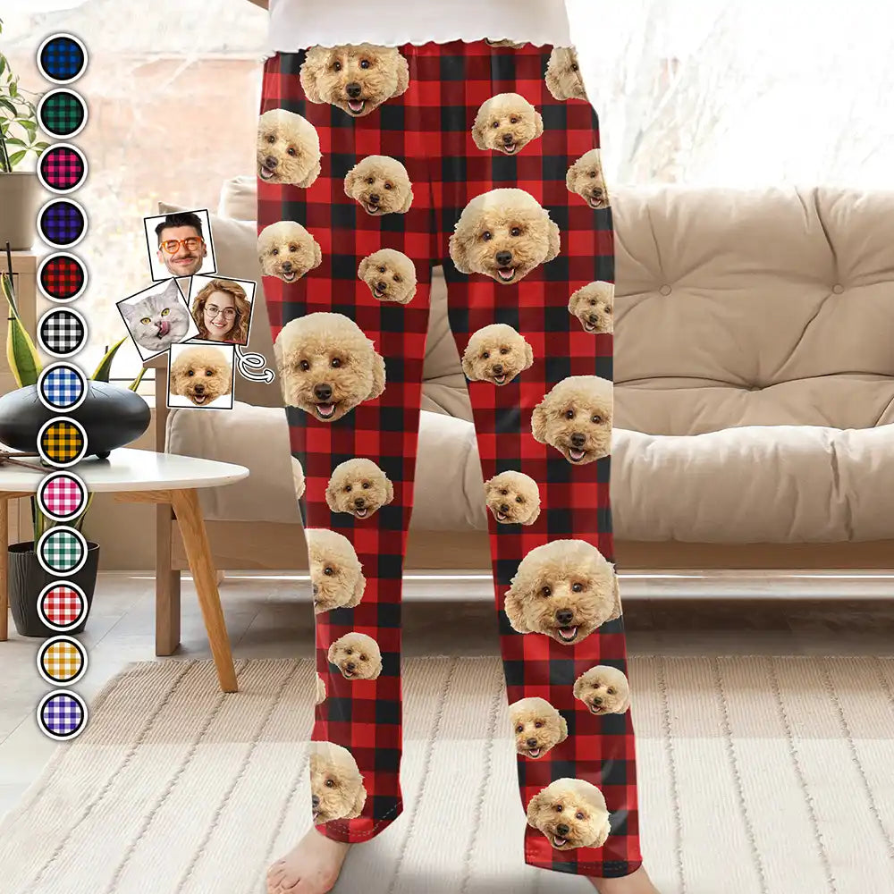 Custom Photo Funny Dog Cat Pet Human Face - Personalized Pajama Pants