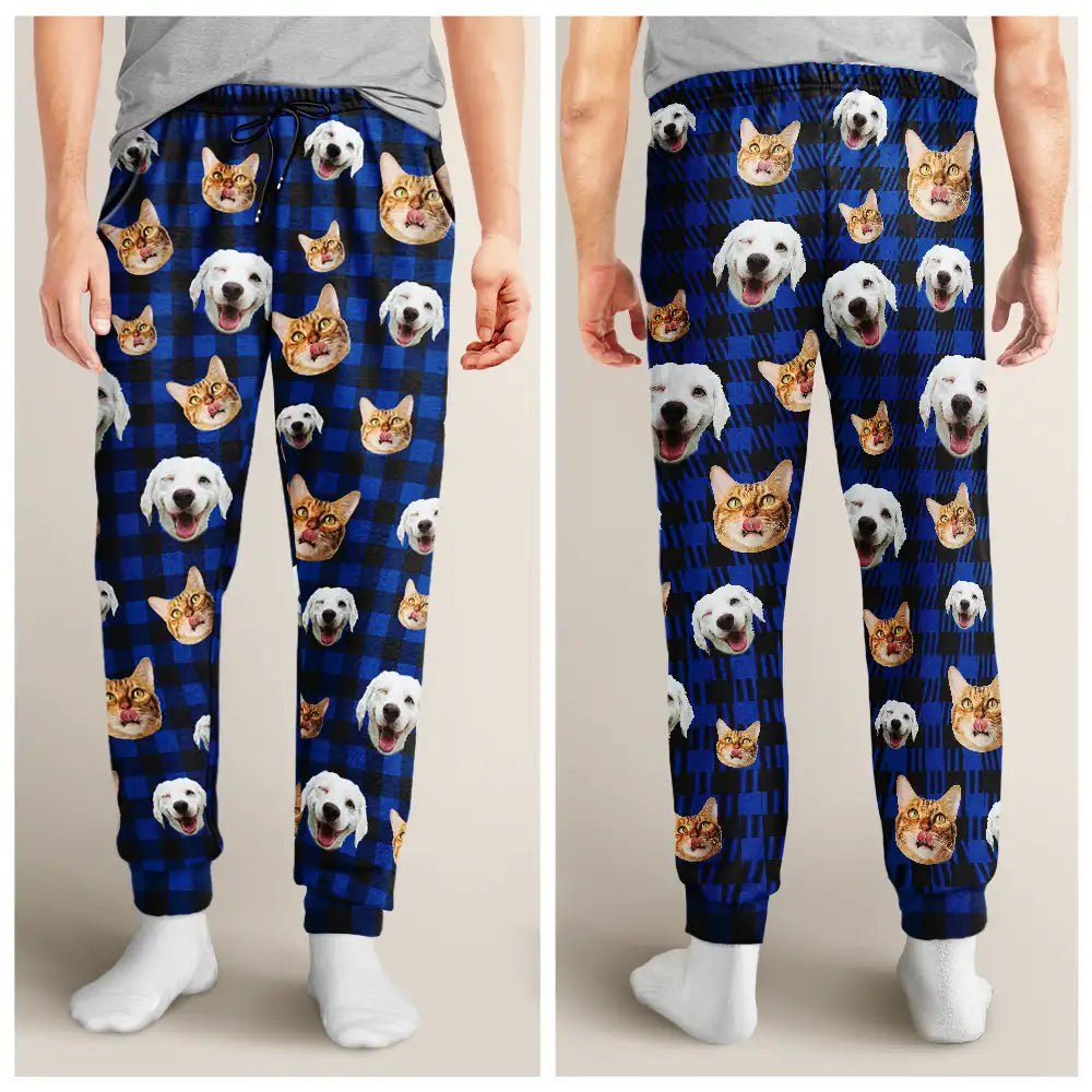 Custom Photo Funny Dog Cat Pet Human Face - Personalized Pajama Pants