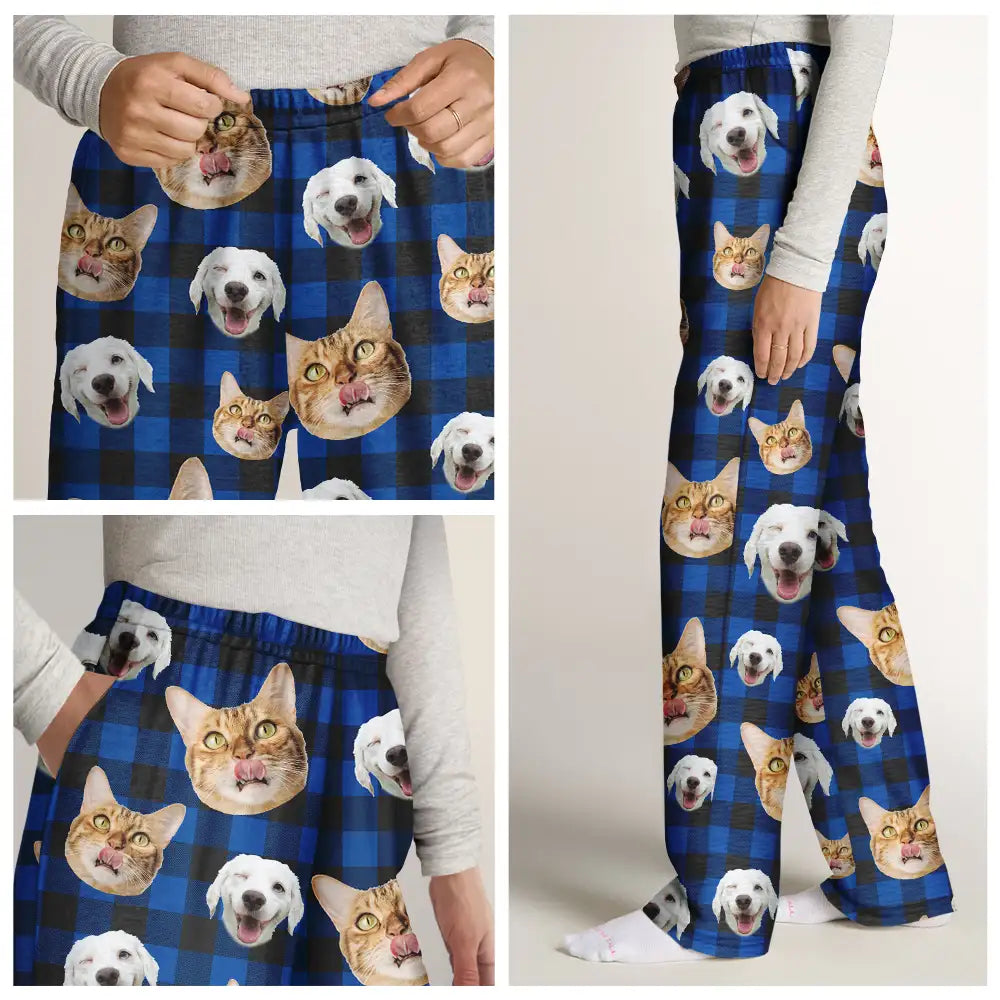 Custom Photo Funny Dog Cat Pet Human Face - Personalized Pajama Pants