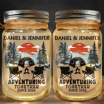 Adventuring Together Camping Couple - Personalized Mason Jar Light