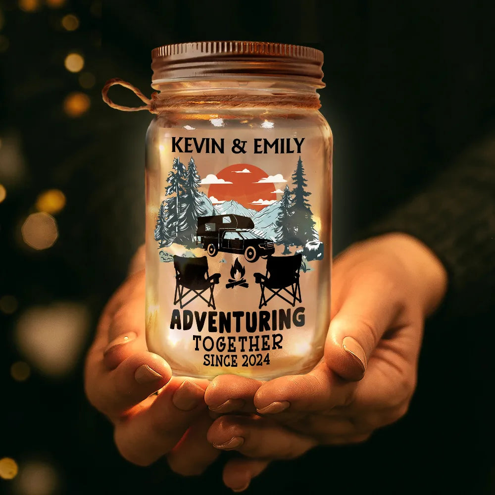 Adventuring Together Camping Couple - Personalized Mason Jar Light