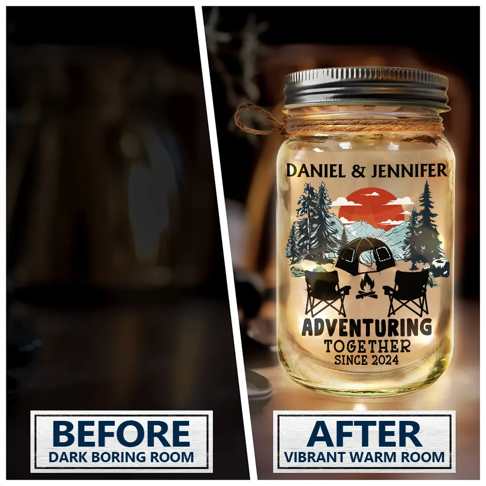 Adventuring Together Camping Couple - Personalized Mason Jar Light