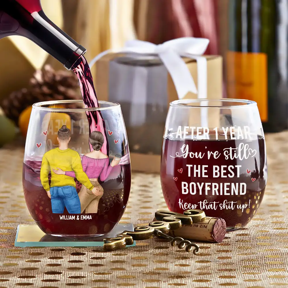 Couple After Years You're Still The Best Boyfriend - Personalized Stemless Wine Glass
