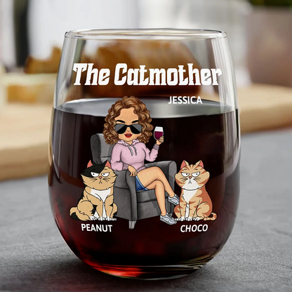 The Cat Mother - Personalized Stemless Wine Glass