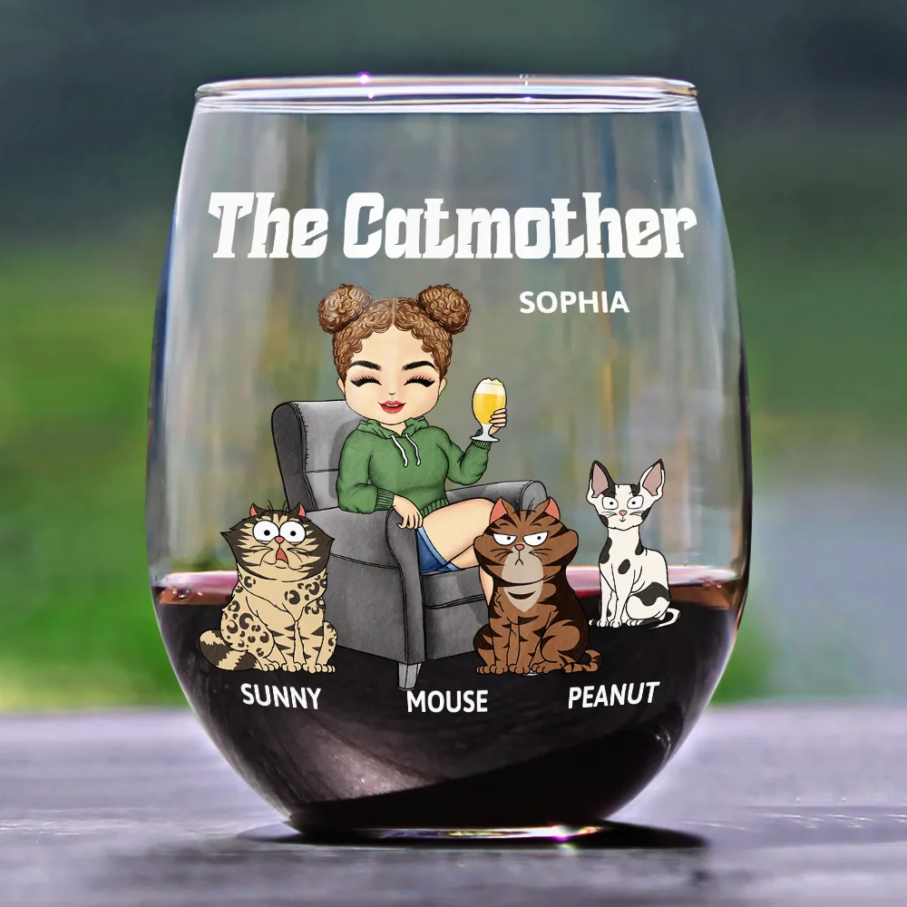 The Cat Mother - Personalized Stemless Wine Glass