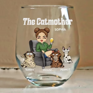 The Cat Mother - Personalized Stemless Wine Glass