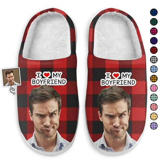 Custom Photo I Love Boyfriend - Personalized Fluffy Slippers