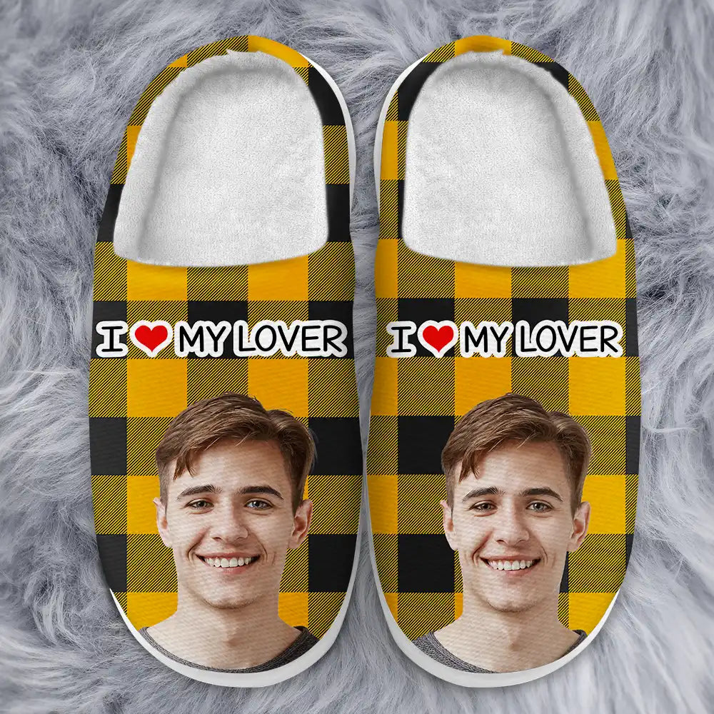 Custom Photo I Love Boyfriend - Personalized Fluffy Slippers