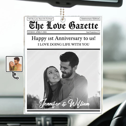 Custom Photo Couple Anniversary Newspaper - Personalized Acrylic Car Hanger