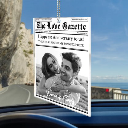 Custom Photo Couple Anniversary Newspaper - Personalized Acrylic Car Hanger