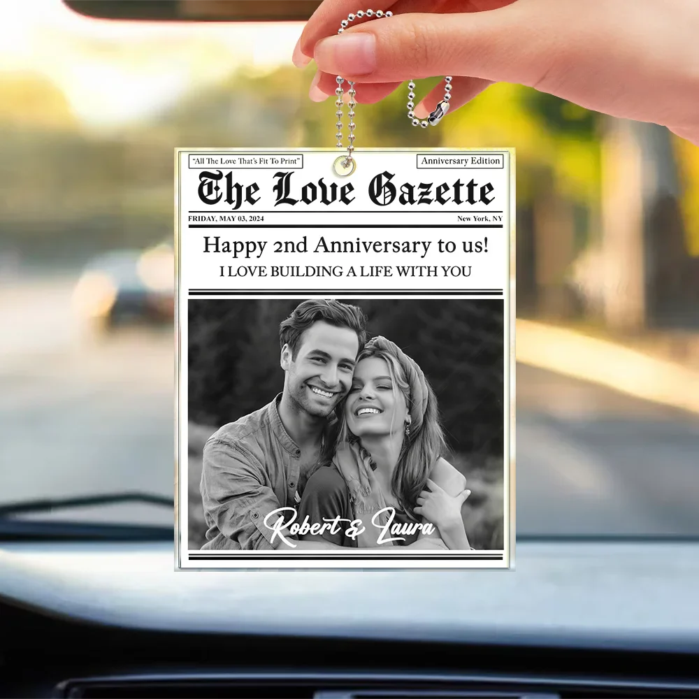 Custom Photo Couple Anniversary Newspaper - Personalized Acrylic Car Hanger