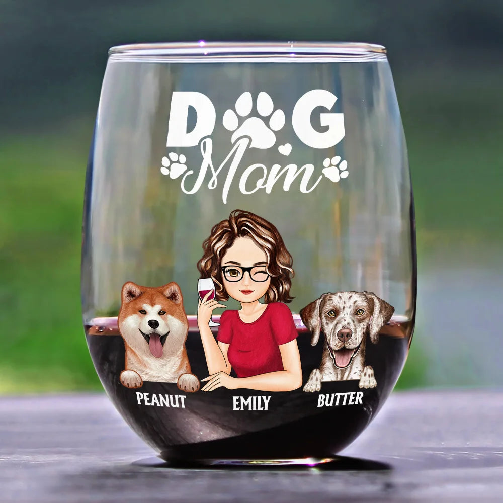 Dog Mom And Dog Dad - Personalized Stemless Wine Glass