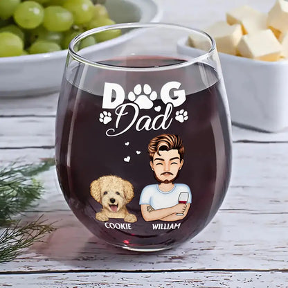 Dog Mom And Dog Dad - Personalized Stemless Wine Glass