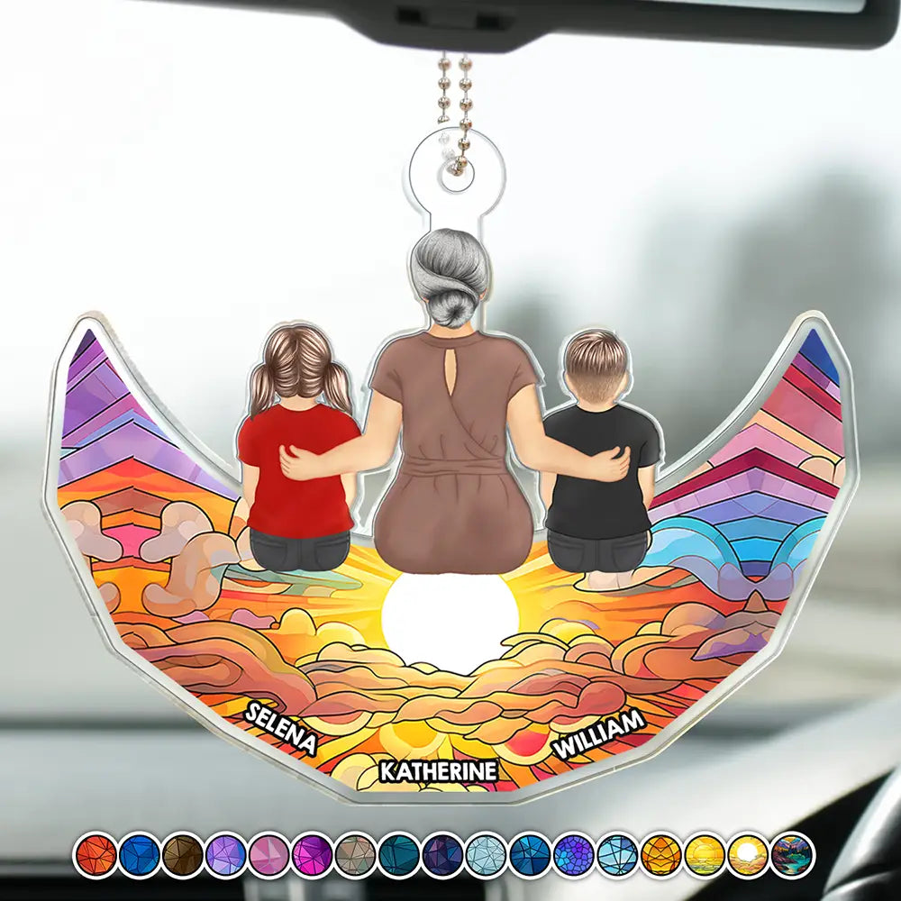 Grandma Mom And Kids On The Moon - Personalized Acrylic Car Hanger