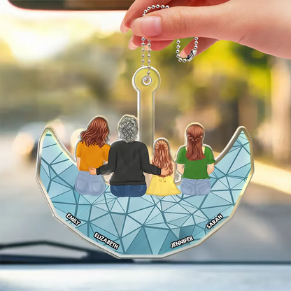 Grandma Mom And Kids On The Moon - Personalized Acrylic Car Hanger