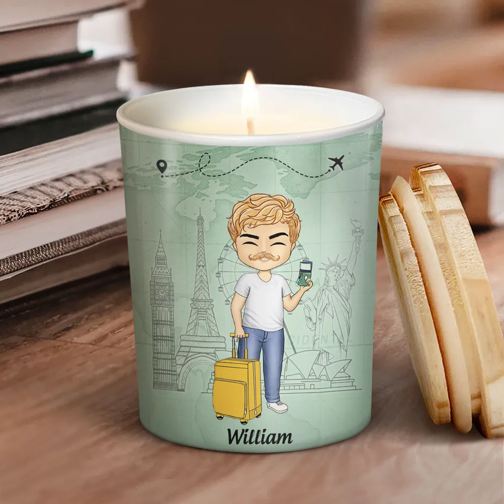 Smells Like She's Planning Another Trip Travel Lover - Personalized Scented Candle With Wooden Lid