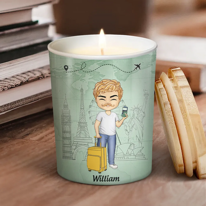 Smells Like She's Planning Another Trip Travel Lover - Personalized Scented Candle With Wooden Lid