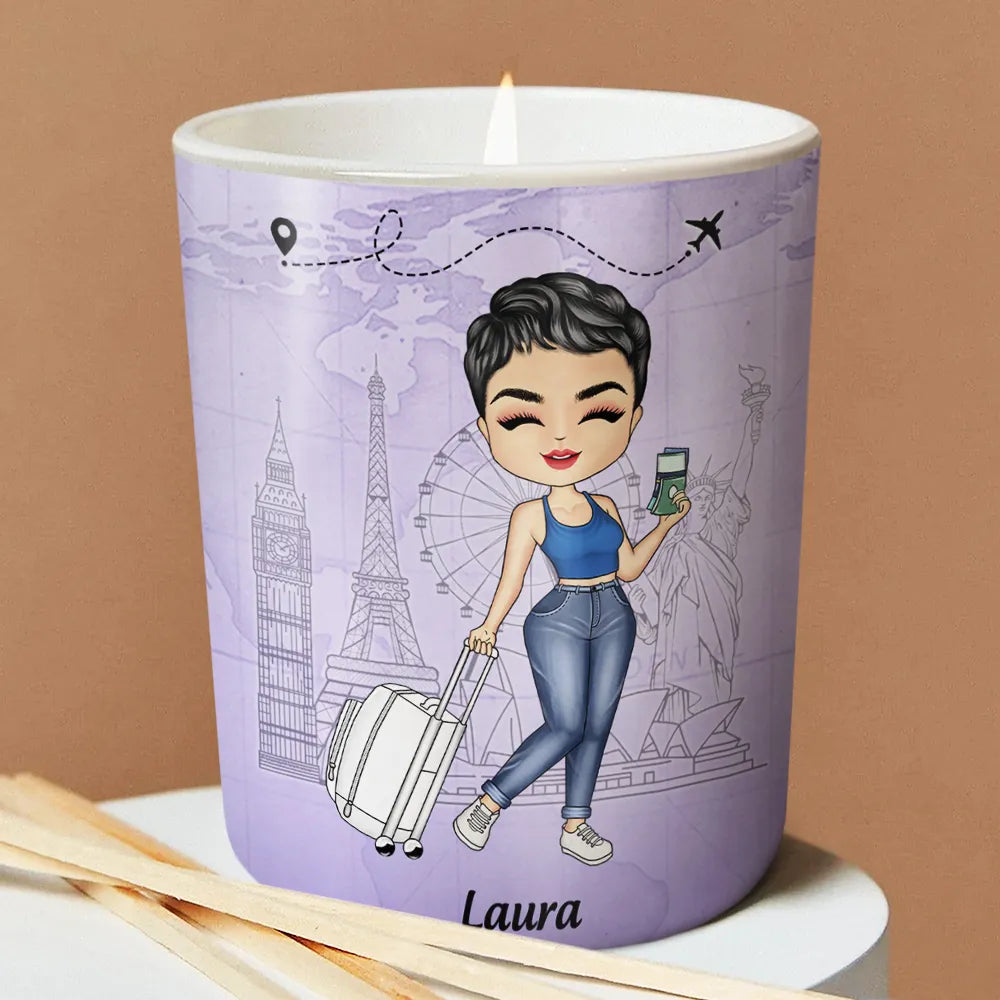 Smells Like She's Planning Another Trip Travel Lover - Personalized Scented Candle With Wooden Lid