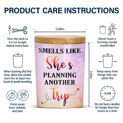 Smells Like She's Planning Another Trip Travel Lover - Personalized Scented Candle With Wooden Lid