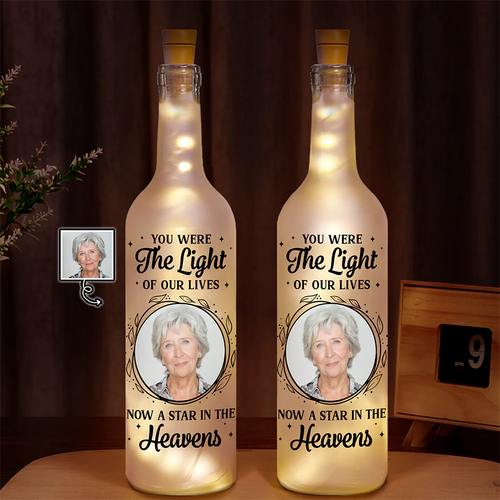 Custom Photo,Memorial,Sad - Custom Photo A Star In The Heavens - Personalized Bottle Light