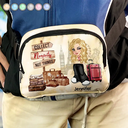 Collect Moments Not Things Travel Is My Therapy - Personalized Crossbody Belt Bag