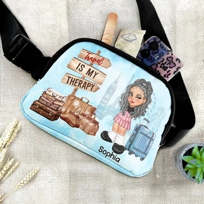 Collect Moments Not Things Travel Is My Therapy - Personalized Crossbody Belt Bag