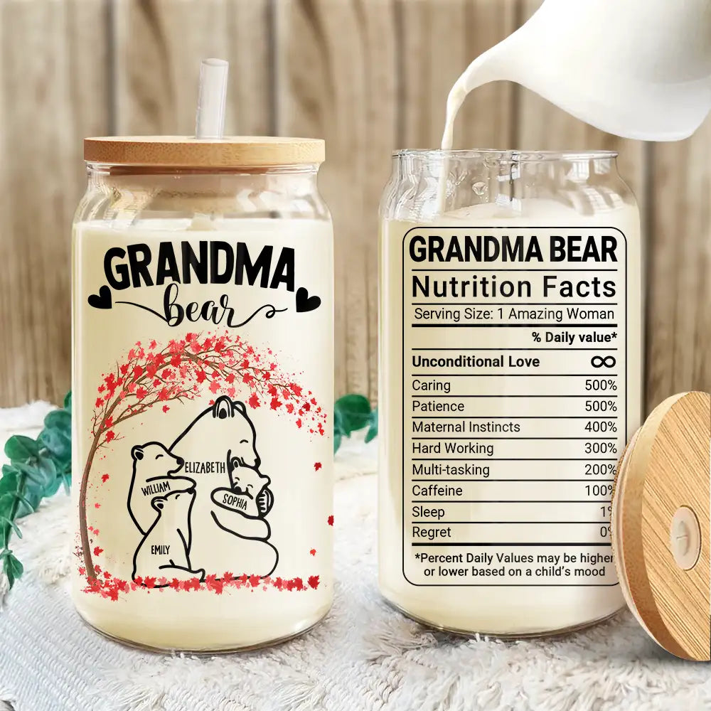 Gift For Mother, Gift For Grandma, Gift For Women, Love - Mama Bear Nutrition Facts - Personalized Clear Glass Can