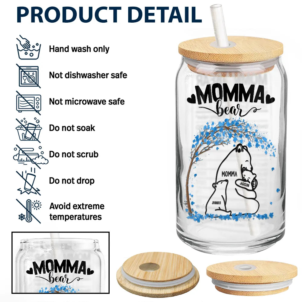 Gift For Mother, Gift For Grandma, Gift For Women, Love - Mama Bear Nutrition Facts - Personalized Clear Glass Can