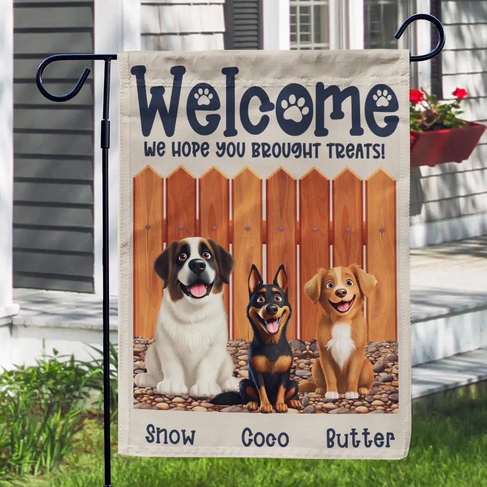 Welcome We Hope You Brought Treats 3D Effect Dogs - Personalized Flag