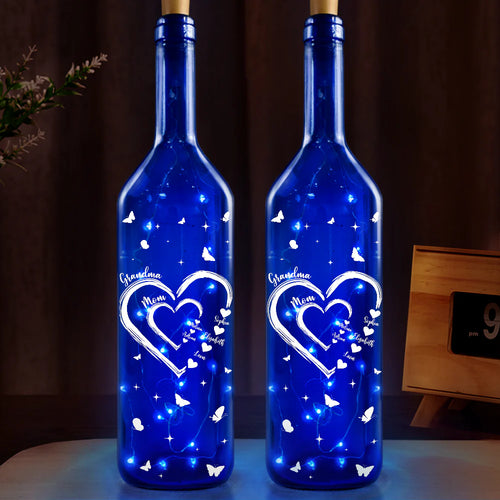 Gift For Grandma, Gift For Mother, Gift For Women, Happy - Mom's Grandma's Sweethearts - Personalized Blue Bottle Light
