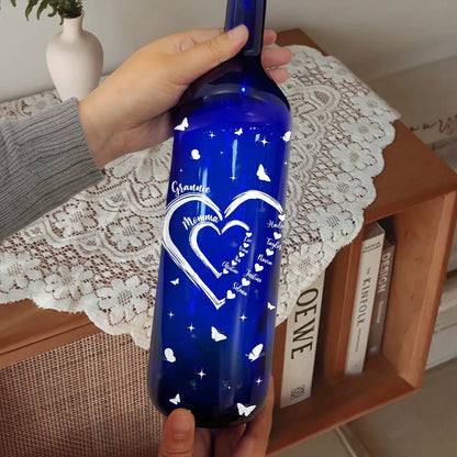 Gift For Grandma, Gift For Mother, Gift For Women, Happy - Mom's Grandma's Sweethearts - Personalized Blue Bottle Light