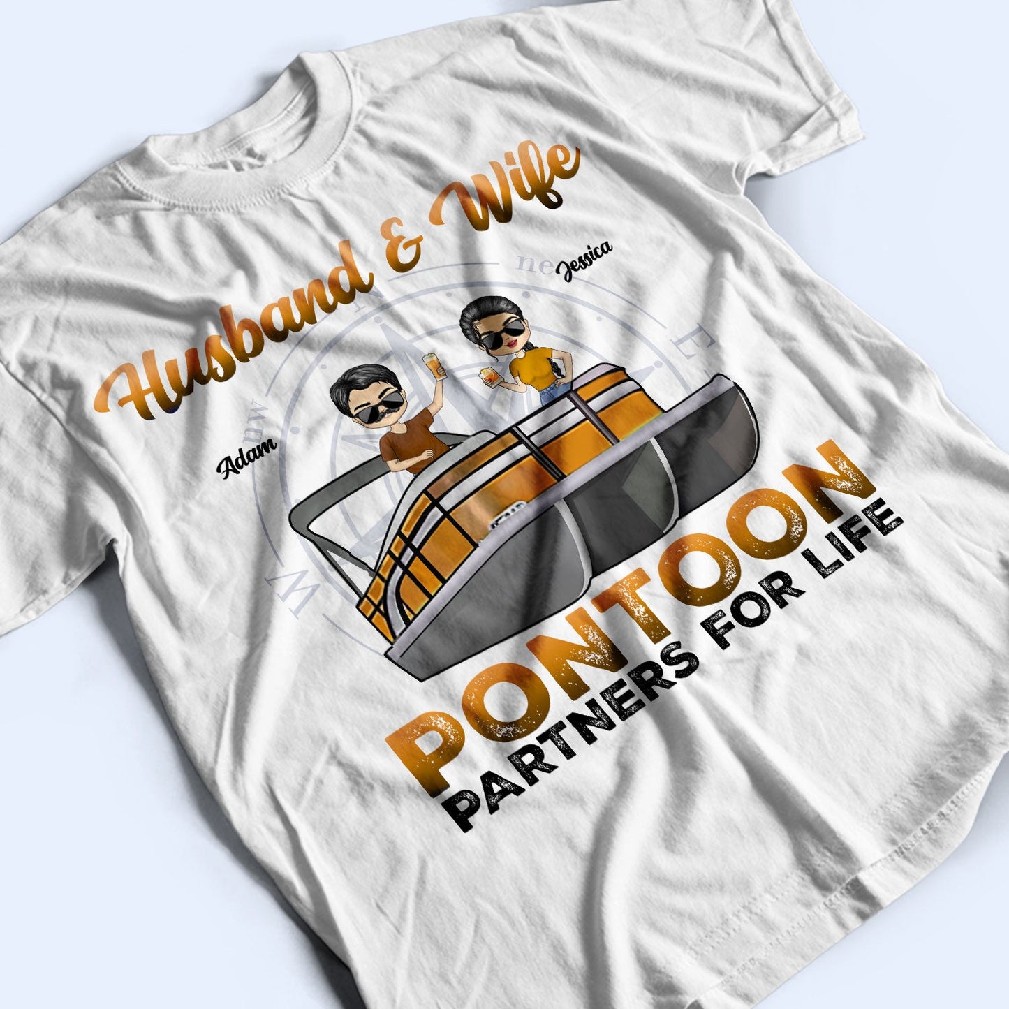 Boating Husband & Wife Pontoon Partners For Life - Traveling, Cruising Gift For Couples, Pontooning Lovers, Beach Lovers, Travelers - Personalized Custom T Shirt