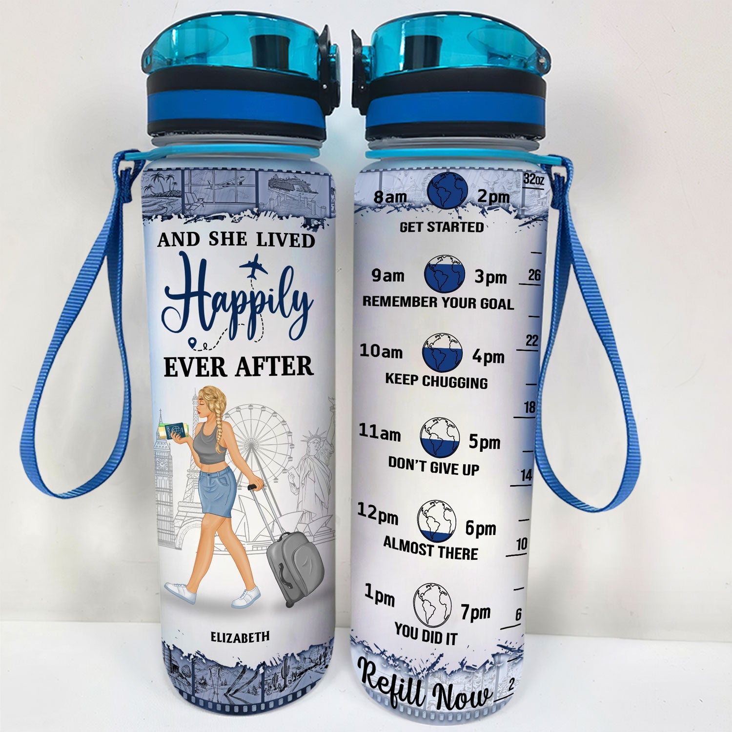 Catch Flights Not Feelings - Birthday Gift For Him, Her, Trippin', Vacation Lovers - Personalized Custom Water Tracker Bottle