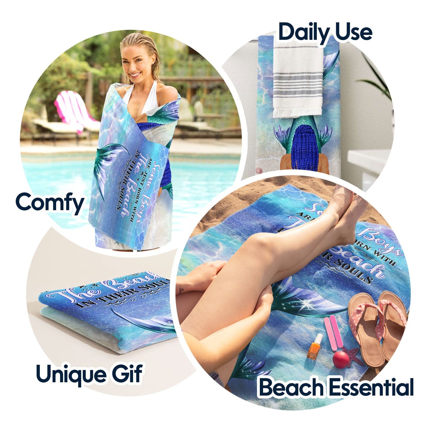 Some Girls Are Just Born With The Ocean In Their Souls - Birthday Gift For BFF, Besties, Beach, Mermaid Lovers - Personalized Custom Beach Towel