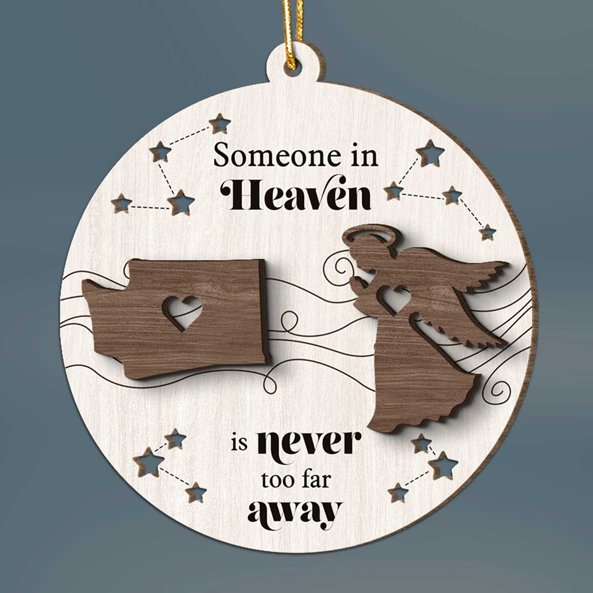 Someone In Heaven Is Never Too Far Away Memorial Keepsake Personalized 2-Layer Wooden Ornament
